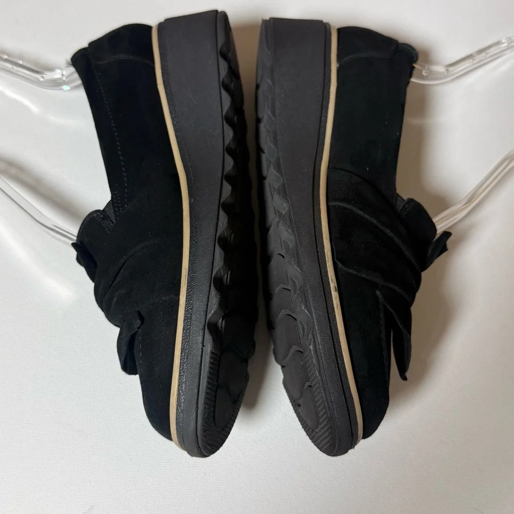 Clarks Collection Black‎ Suede Platform Loafers Bow Detail 7M